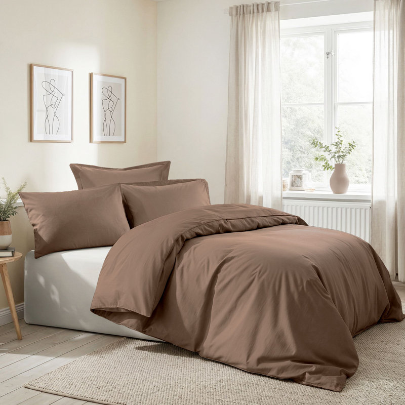 Luxurious Ranforce Quilt Cover Set, 61 x 87 (1 Piece) + 31.5 x 31.5 Pillowcase (1 Piece) | 100% Cotton, 4.1 oz/sq yd | Machine Washable, Brown Color | Soft, Durable, Ideal for Cozy Bedrooms