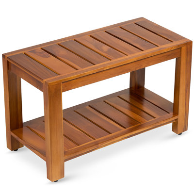  Teak Shower Bench With Shelf, 30” Wide, Shower Stool, Fully Assembled Bathroom Shower Seat, Water-resistant Spa Bath Bench For Shower, Bathroom & Entryway, The Tein