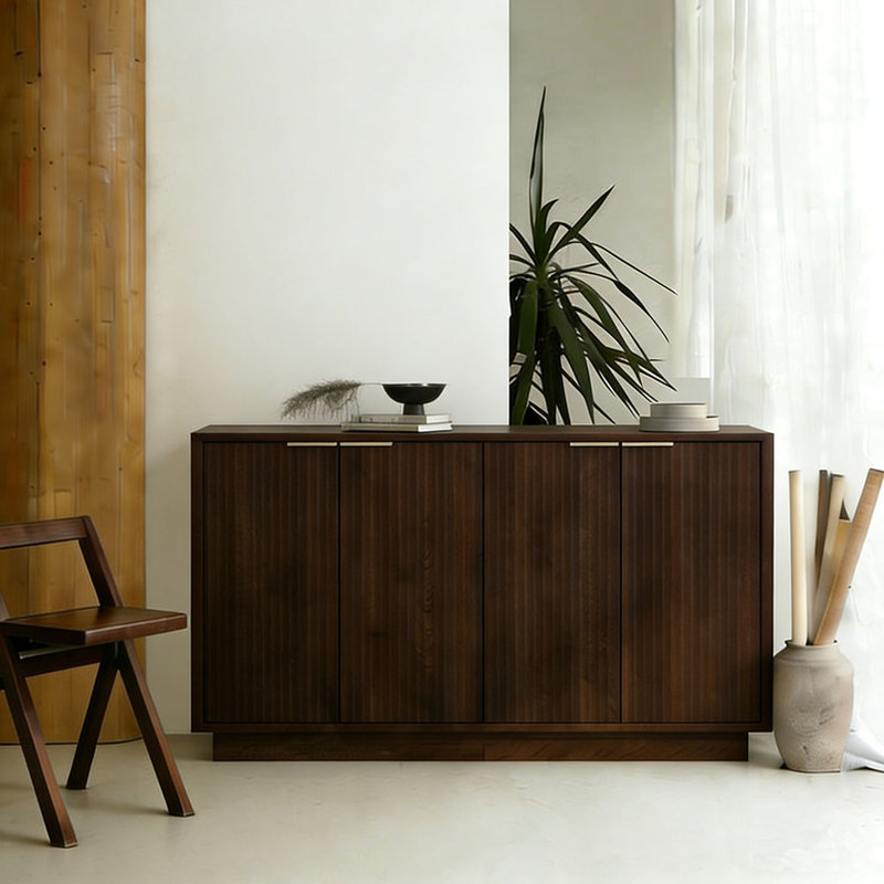 55.1” Modern Fluted Panel Buffet Cabinet With Adjustable Shelves – Storage Sideboard For Living Room/Dining, Brown