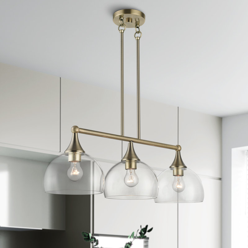 Virden 3 - Light Dimmable Kitchen Island Geometric Chandelier, Anitque Brass
