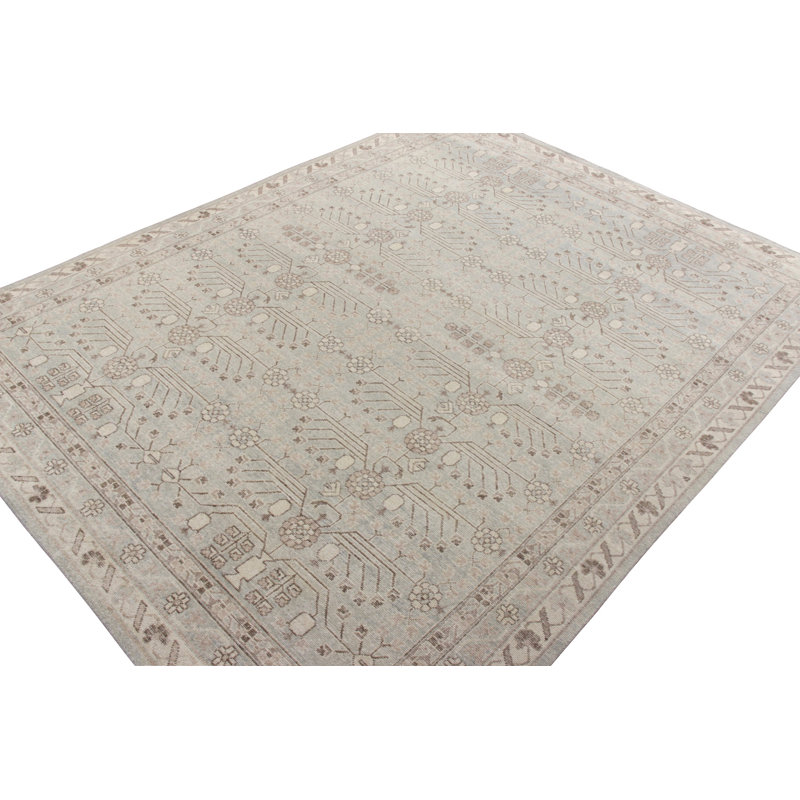 Distressed Homage Hand Knotted Wool Geometric Area Rug, Rectangle 5' x 7'