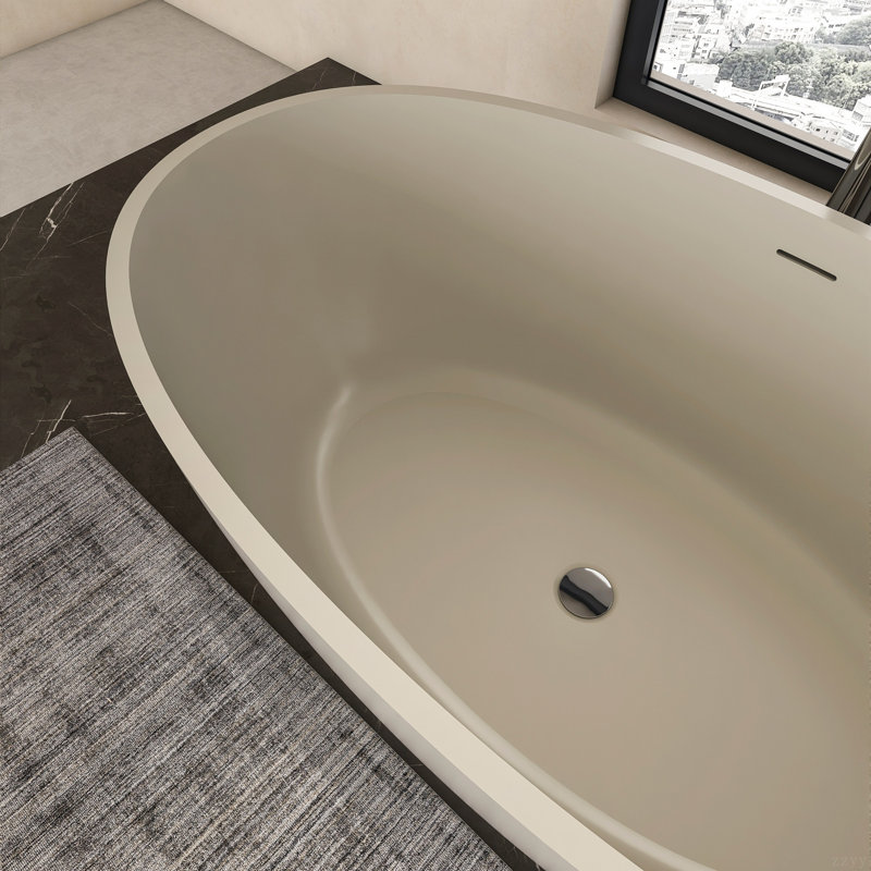Baignoire de trempage autoportante de 55 pouces pour salle de bain, Beige clair