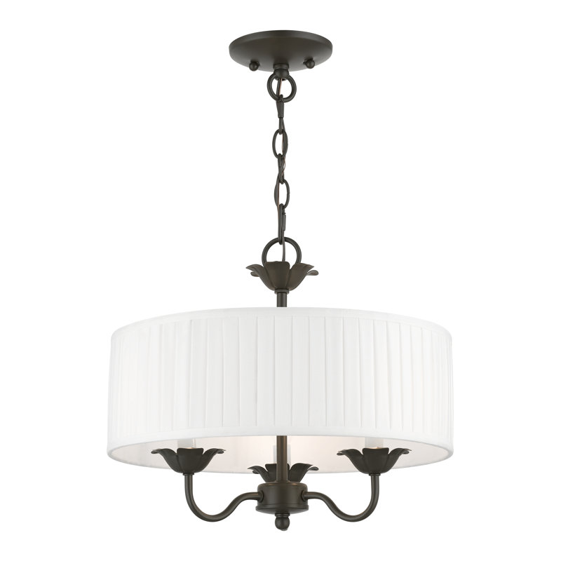 Lustre tambour 3 lumières à abat-jour Lamotte, Bronze anglais