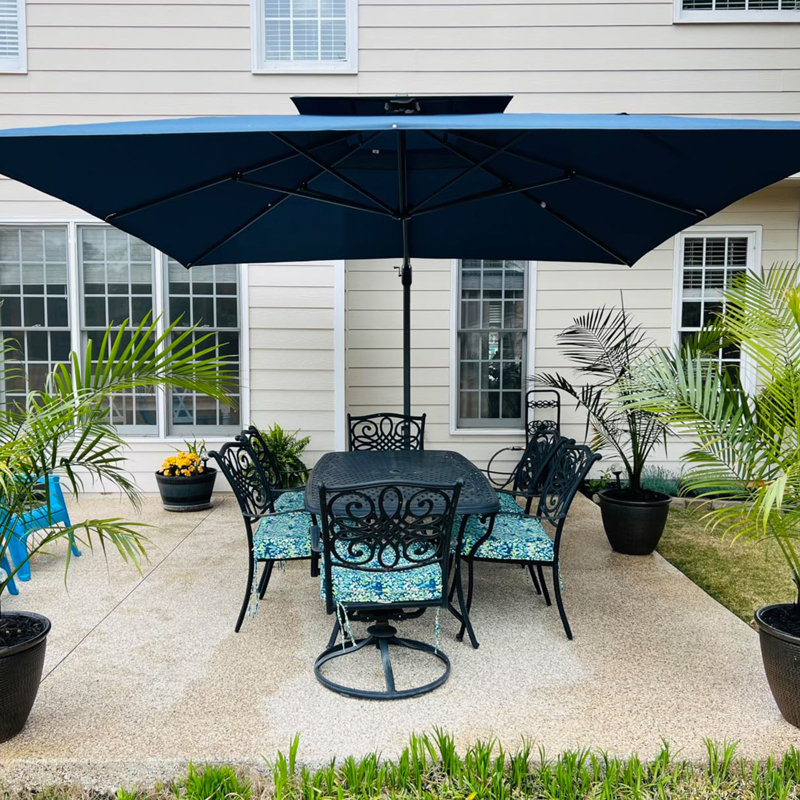 Hanselka 3.7m Square Cantilever Parasol With Base, Navy Blue