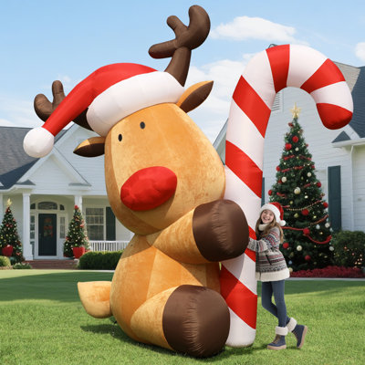 Wellcomer 13 ft Giant Inflatable Reindeer - Christmas Decor - Plush Finish w/Blower