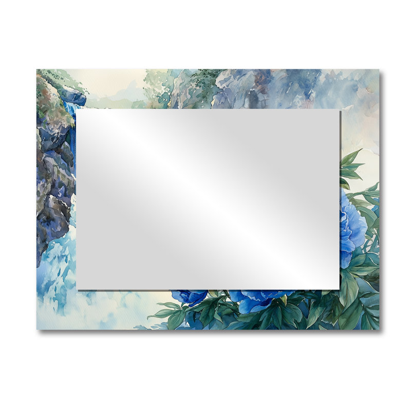Pivoines par la chute d'eau II - miroir mural floral - imprimé sur métal, 30 po x 40 po