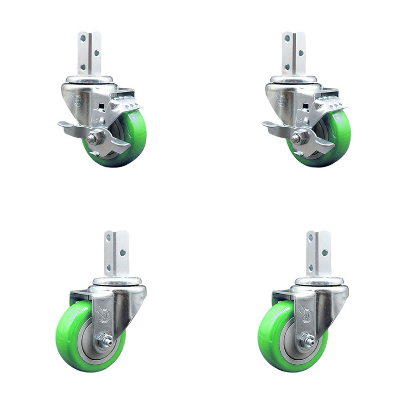 Ensemble de roulettes à tige carrée pivotante 3,5 pouces 3,5 pouces 7/8 pouces, Vert