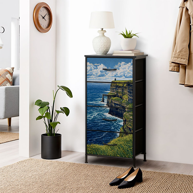 4 Drawer Dresser for Bedroom, Narrow Chest of Drawers, Wooden Top and Study Iron Frame 18"x37.5"-(WxH)