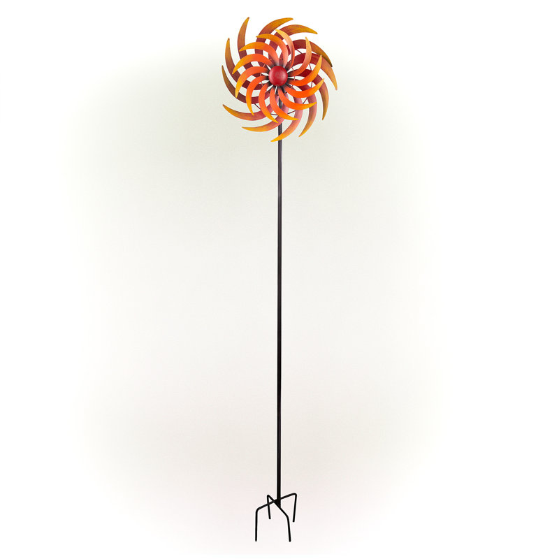 75" Tall Red and Orange Metal Kinetic Wind Spinner Stake