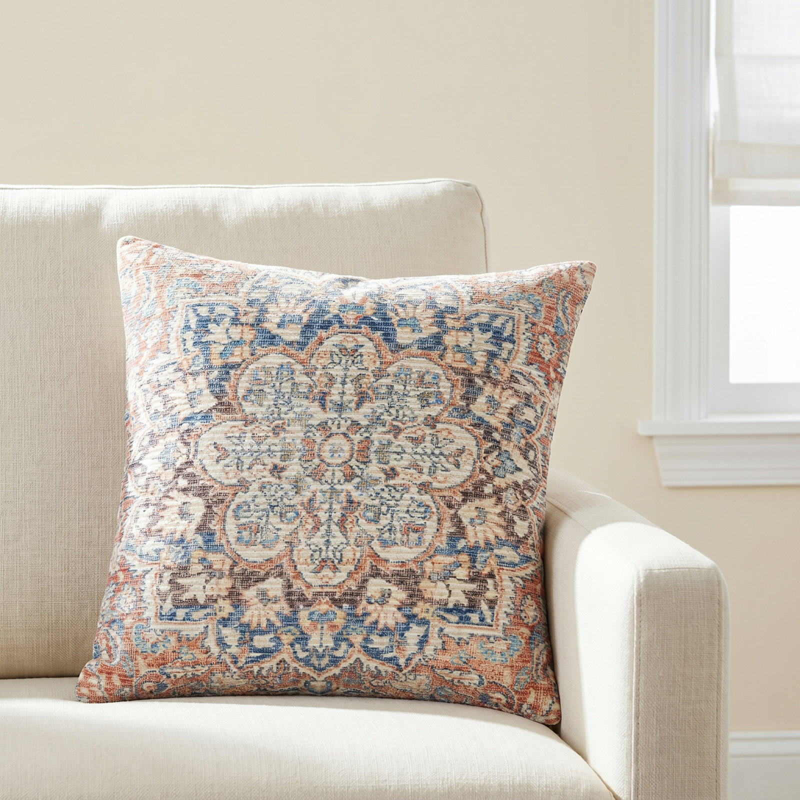 Colin Floral Throw Pillow, 18" x 18", Cream