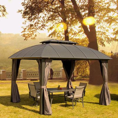 12 Ft. W x 10 Ft. D Aluminum Patio Hardtop Gazebo Arc Grill -  Domi Louvered, LGMF8008-W