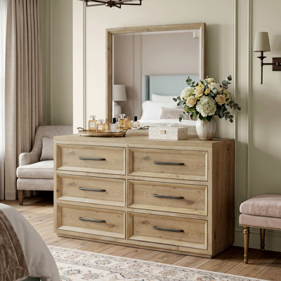 Ensemble de commode et miroir en bois massif 2 pièces avec tiroir supérieur en feutre Clun