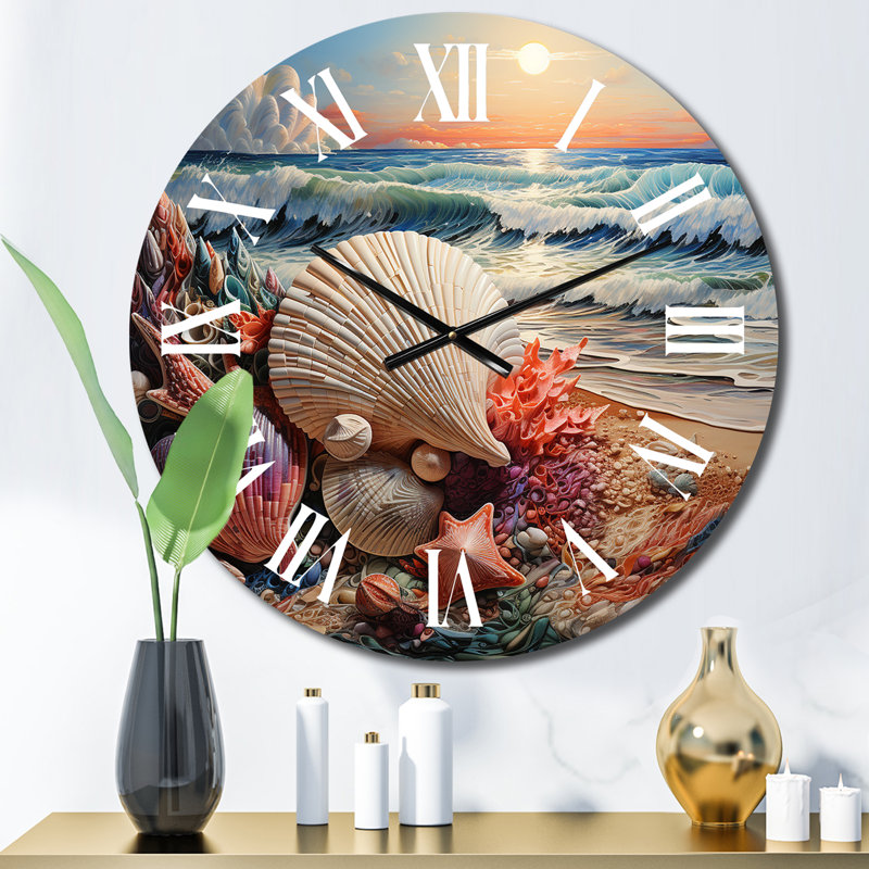 Horloge murale coquillage à la plage symphonique pointillisme - animaux, Moyenne