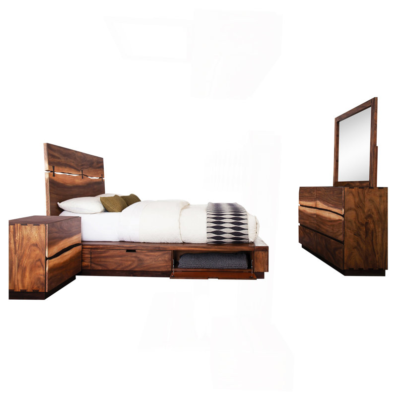 Ensemble de chambre à coucher avec rangement 4 pièces Tolt River Smokey