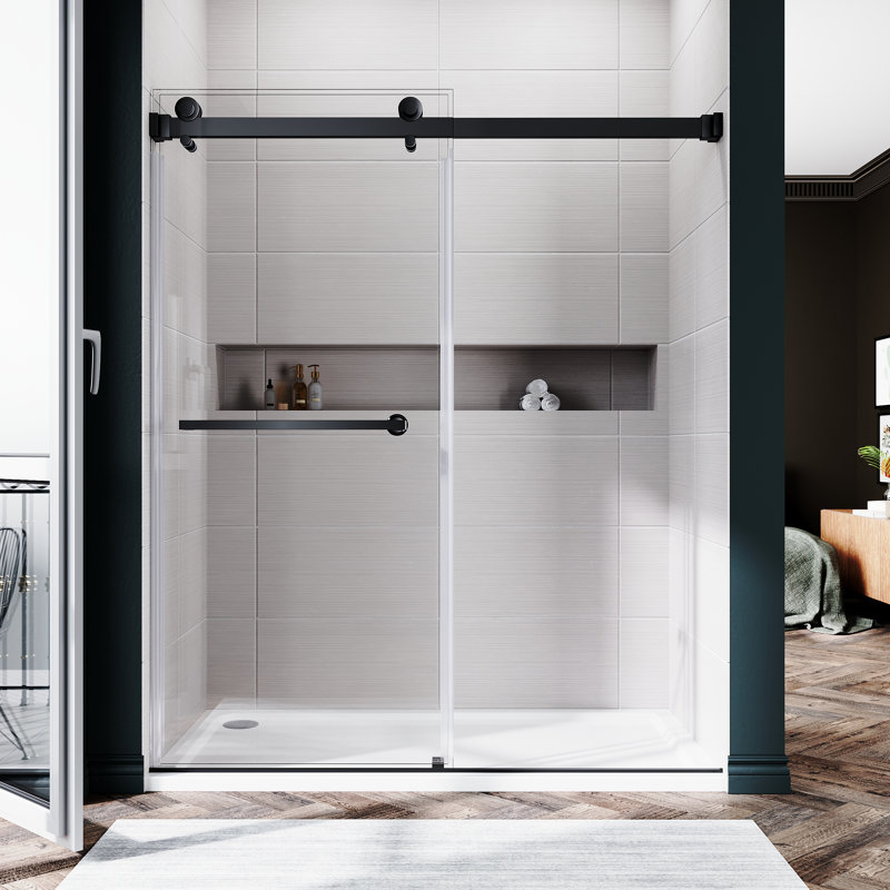 50" - 55" W x 76" H Double Sliding Frameless Shower Door, Black