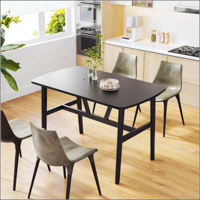 Table de cuisine rectangulaire moderne en bois pour 4 à 6 personnes, structure en métal robuste, meubles de salle à manger spacieux et durables