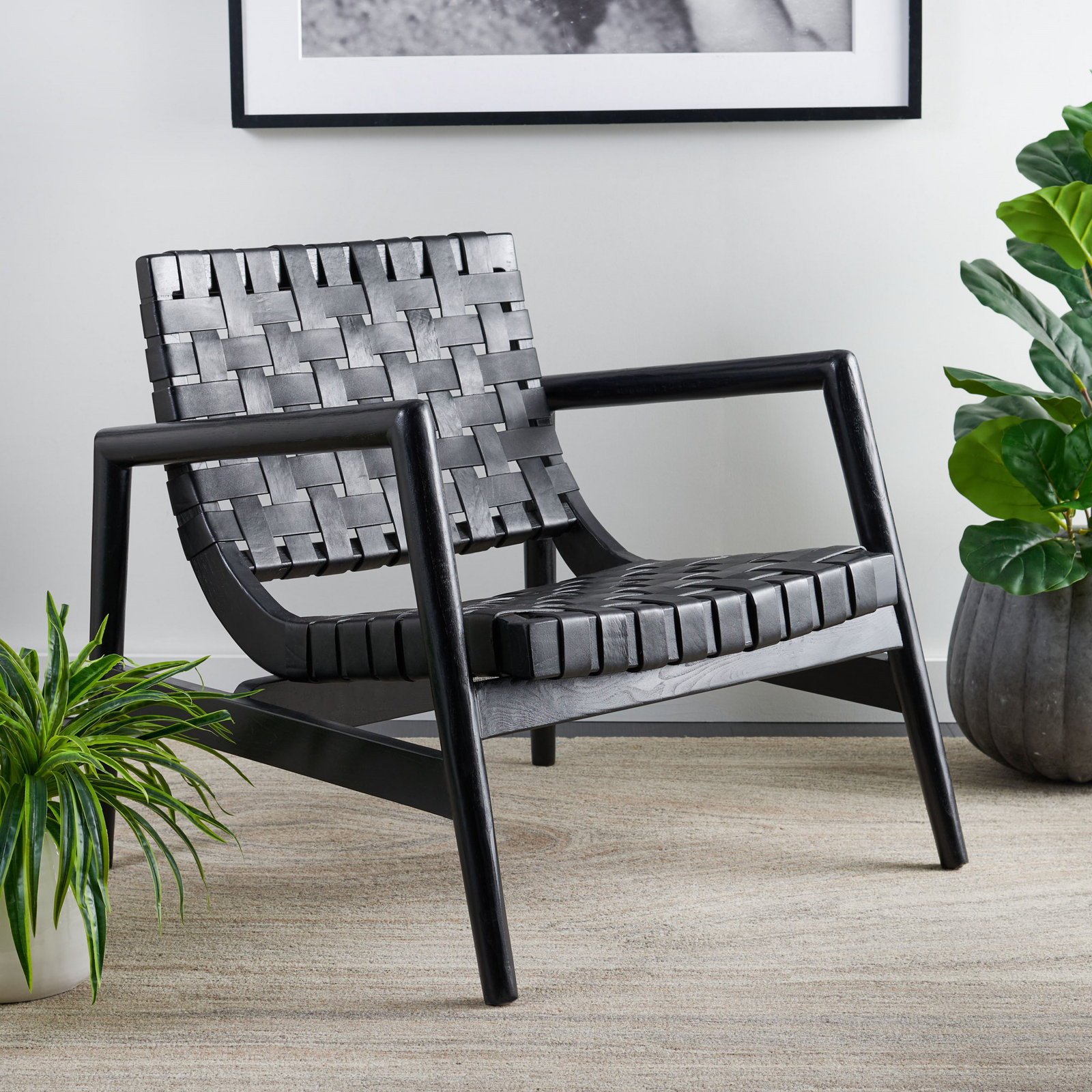 Warbler Upholstered Side Chair, Black Genuine Leather