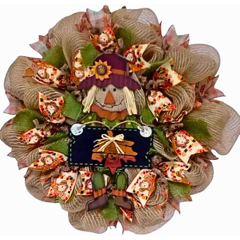 Couronne d'automne épouvantail avec pieds suspendus