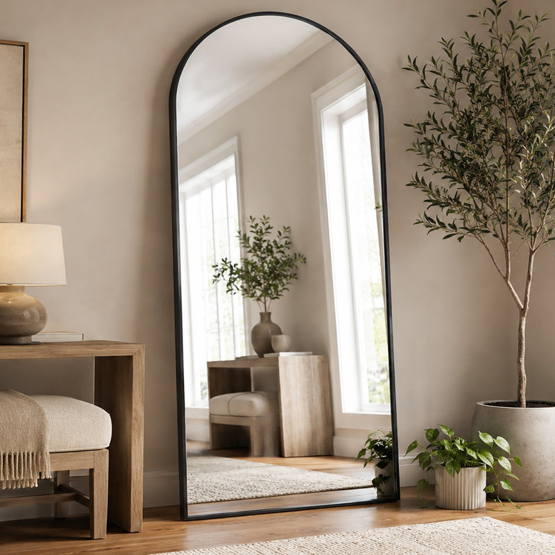 Miroir de plancher surdimensionné avec support et miroir mural, 76" x 34", Noir mat