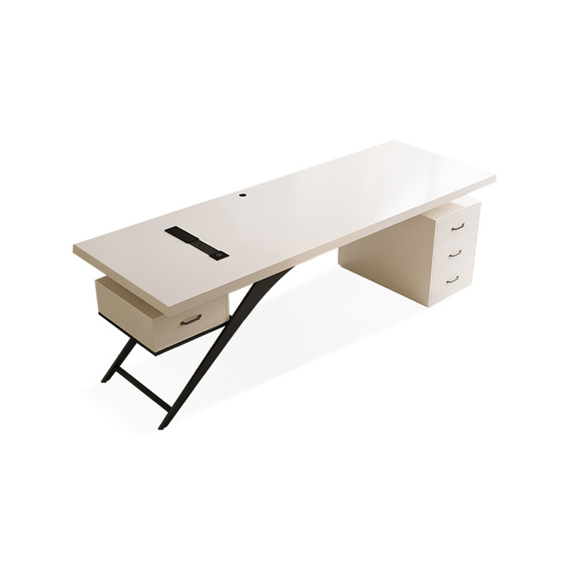Bureau blanc rectangulaire en bois massif avec 4 tiroirs, bureau