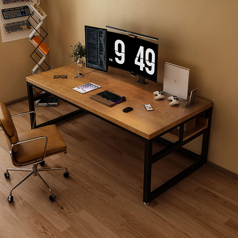 Bureau rectangulaire brun et noir en bois massif, H 29,53 po x l 62,99 po x P 27,56 po