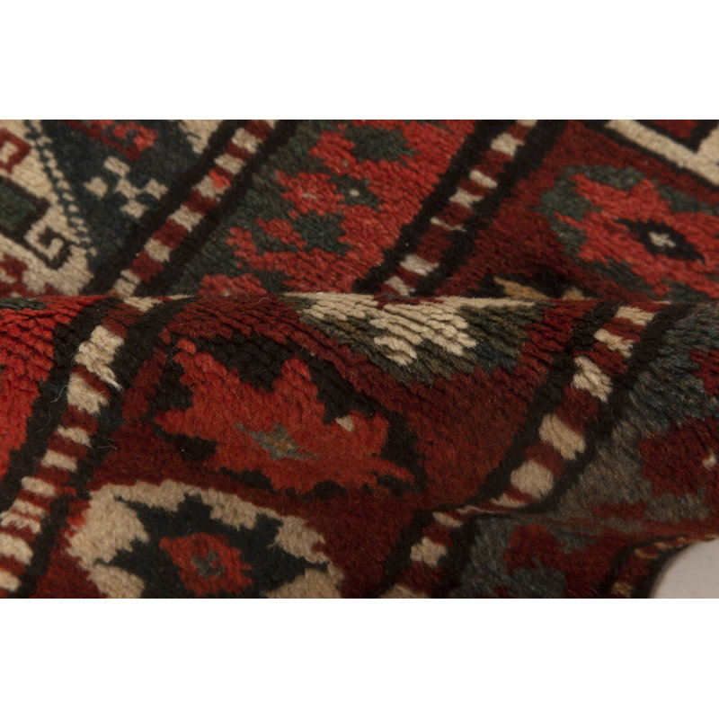 Tapis de couloir rouge en laine noué à la main 3 pi 5 po x 9 pi 8 po rouge du 19e siècle