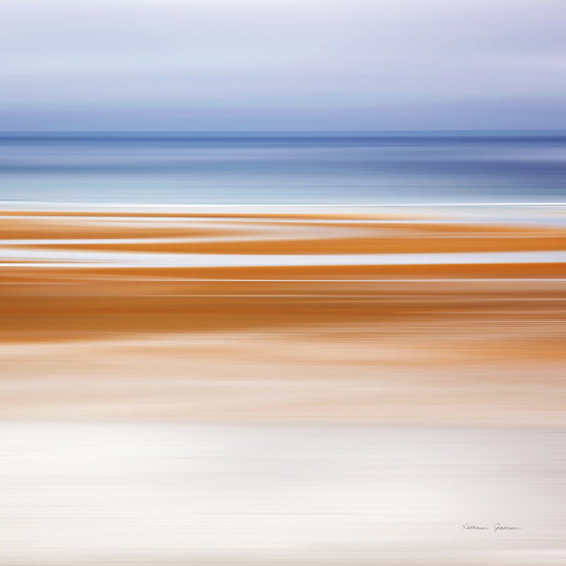«Foggy Evening at Low Tide» par Katherine Gendreau - peinture sur toile tendue, H 30 po x l 30 po, Non, Cadre flottant blanc