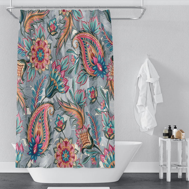 Rideau de douche simple à motif floral, H 72 po x l 70 po, Motif floral bleu