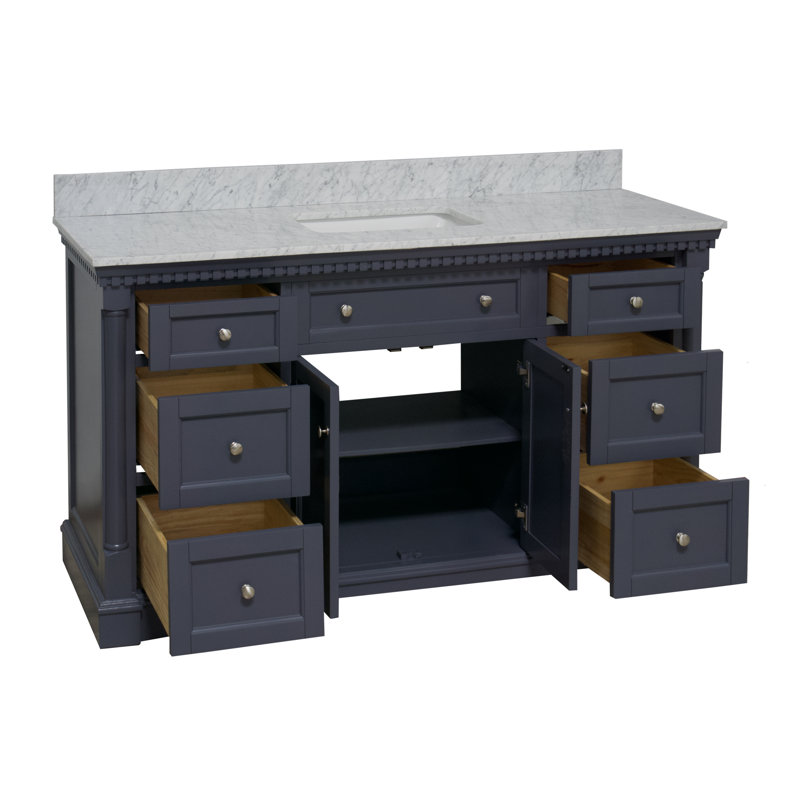 Fossen 60'' Single Bathroom Vanity with Top, Marine Gray, Carrara Marble