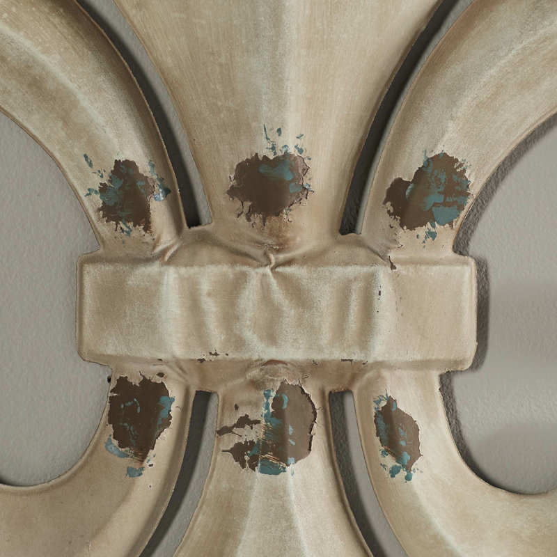 Décoration murale en métal fleur de lys blanc et bleu vieilli