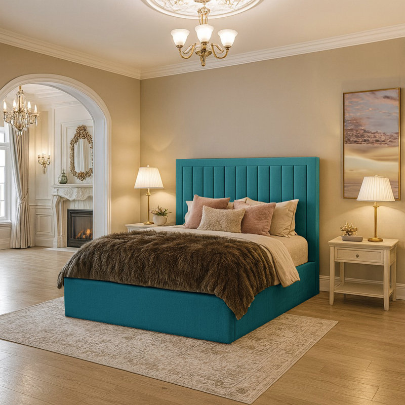 Anahly Upholstered Velvet Bed, Super King (6'), Mallard