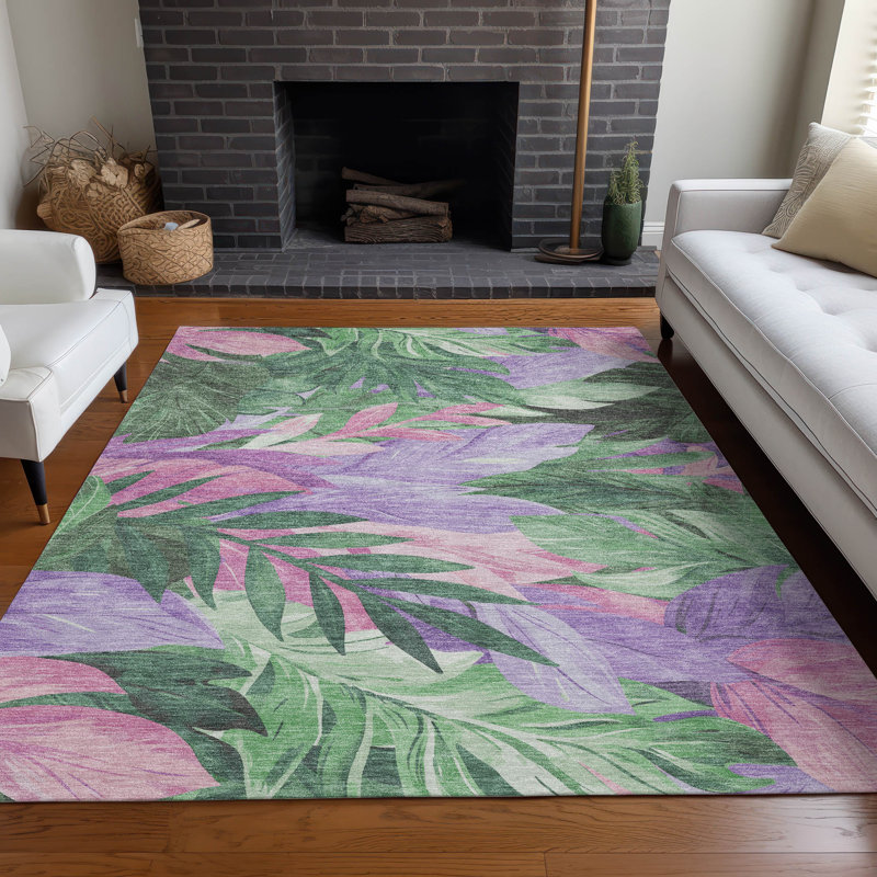 Sage and Lavender Tropical Floral Synthetic 5' x 7' Rug