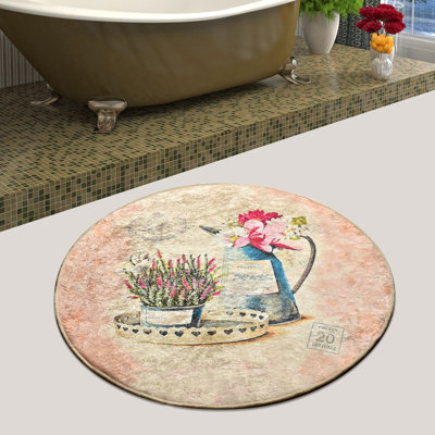 Tapis de bain antibactérien antidérapant, diamètre de 39,4 pouces, 100% polyester, hauteur de poils de 0,4 pouce, 700 g / m² | Lavable à la machine, facile d'entretien | Idéal pour la salle de bain, la douche et le spa, conception douce et durable