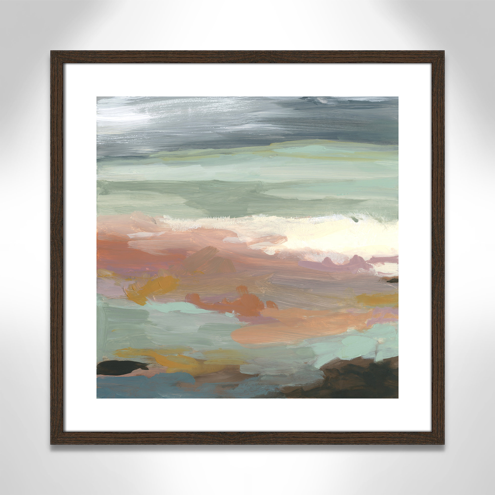Ocean Bluffs by Carol Robinson - Painting Print on Paper, 18.25" H x 18.25" W, Walnut Wood, Picture Framed Paper