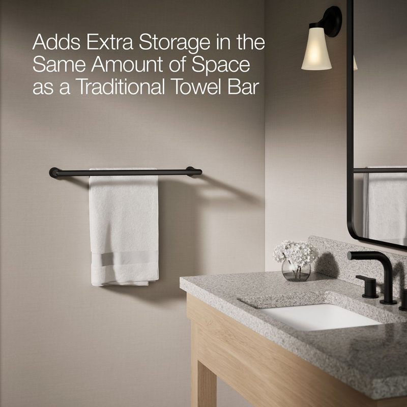 Kumin 26" Wall Mounted Towel Bar, Matte Black