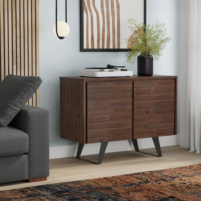 Lowry 41"W Solid Acacia Wood Modern Industrial 2-Door Sideboard Buffet with Storage Shelf and Metal Base