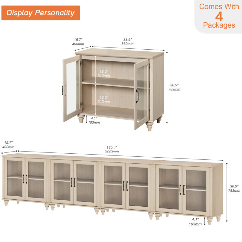 Demitrie 135.4'' Sideboard, Beige/Beige