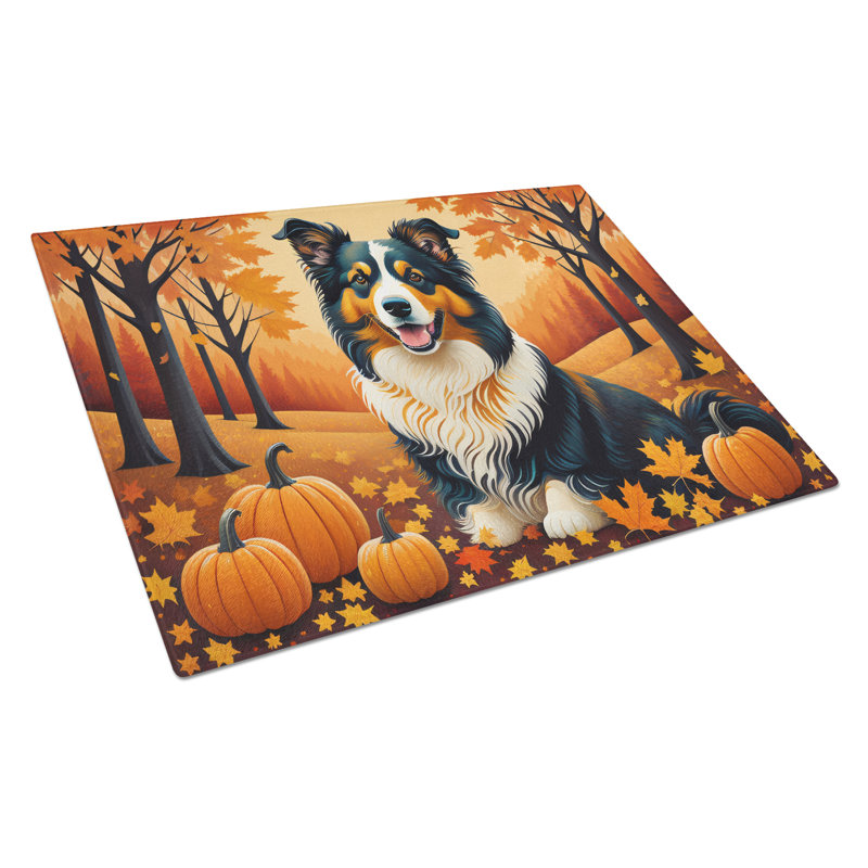 Collie Fall Glass Cutting Board Large