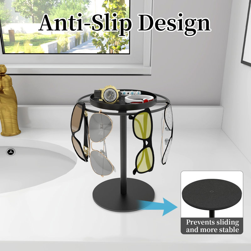 Organisateur de lunettes de soleil en métal, support de lunettes avec plateau Storgae, support de lunettes avec coussinets antidérapants pour table, bureau, commode, noir mat
