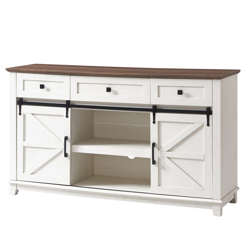 Meuble télé pour téléviseur de 65 po ou moins Chimira, brun / blanc, Brun / Blanc