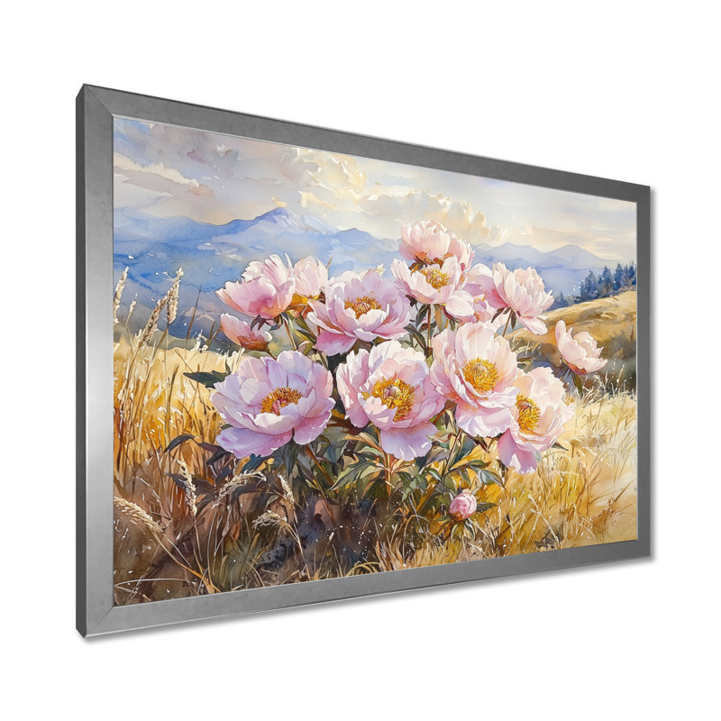 «Gissette Mountain Meadow Pe pivons II», art mural pivoines, Reproduction encadrée d'une seule photo, Argent argent