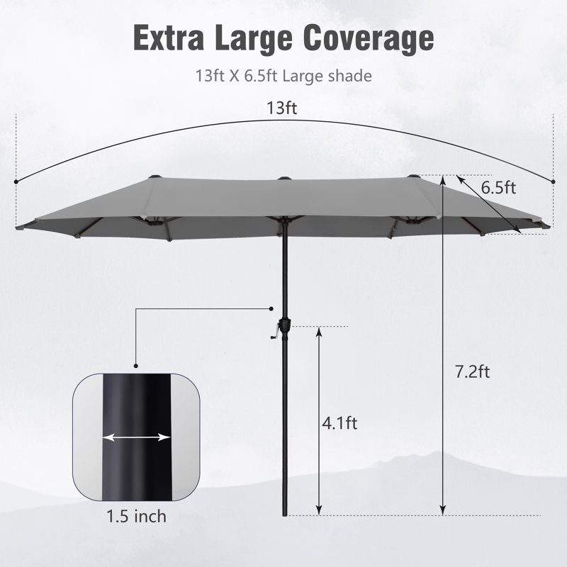 Parasol de marché rectangulaire 13 pi Aletse, Gris clair