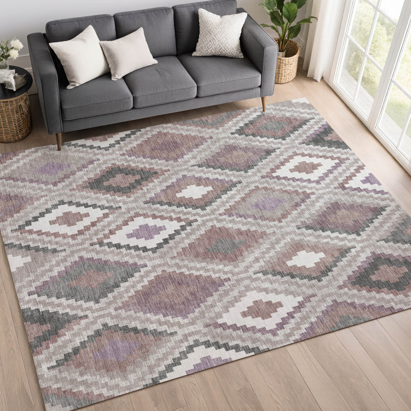 Machine Washable Indoor/Outdoor Aten ACN2331 Diamond Rug, Rectangle 10' x 14'