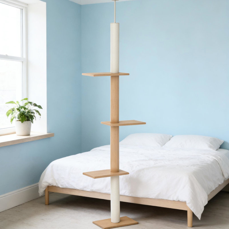 Cat Tree Reaching 8.5 Feet, Four Jump Platforms, Soft Texture, And Secure Ceiling Attachment