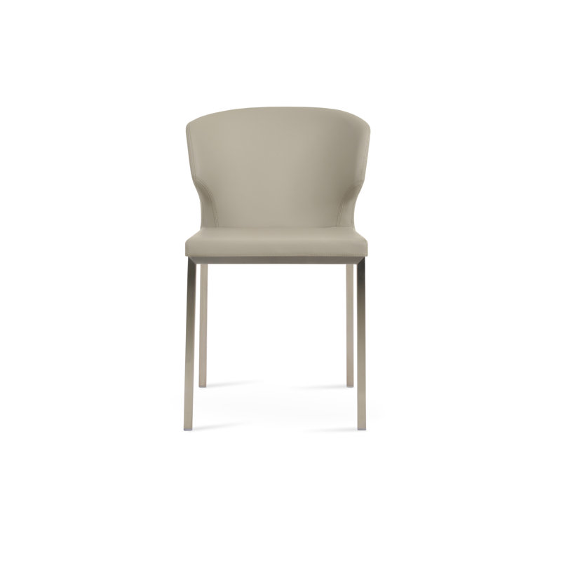 Amed Metal Wingback Upholstered Side Chair, Light Gray, Stainless Steel