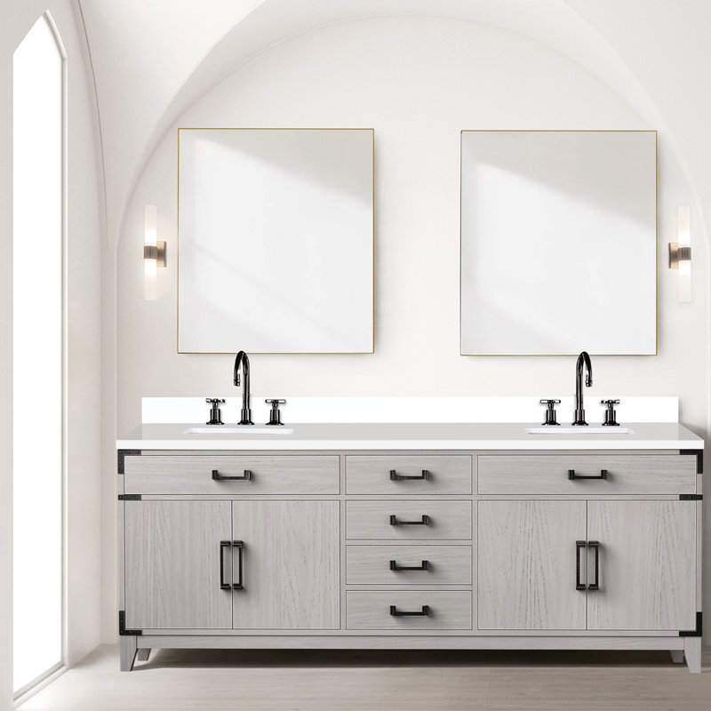 Meuble-lavabo double blanc 84 po L 22 po x P 22 po - Miroirs et armoires à fermeture douce pour rangement de salle de bain de prestige