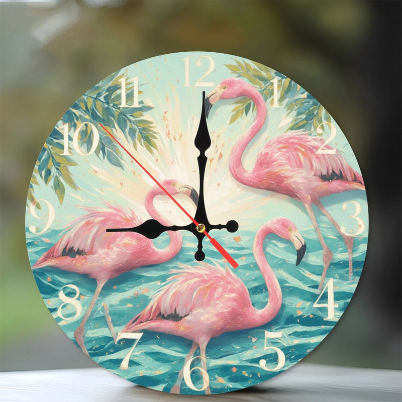 Horloge avec flamants roses dans l'eau