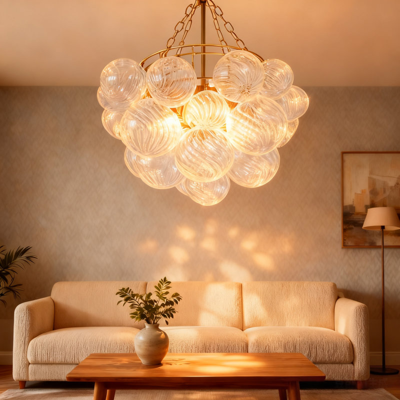 Lustre 6 lumières boule de verre