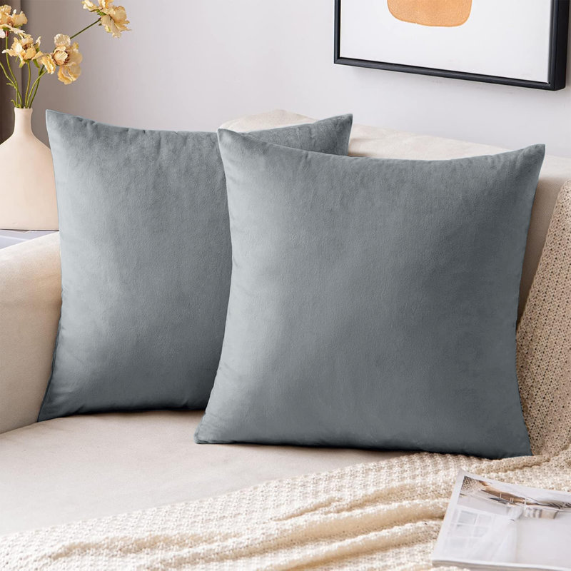 Velvet Scatter Cushion Covers - Soft Plush Decorative Covers Set of 2 for Sofa & Bed, Grey