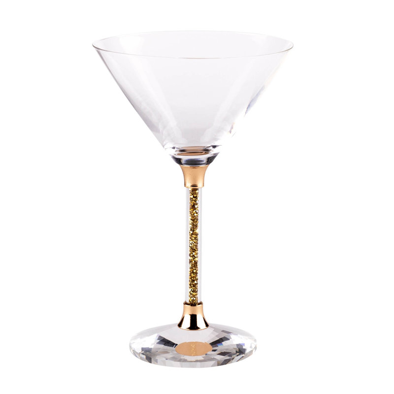 Ensemble de verres à pied Martini Sparkles Home | Cristal sans plomb | Strass cocktail rempli de tiges, Doré, 2